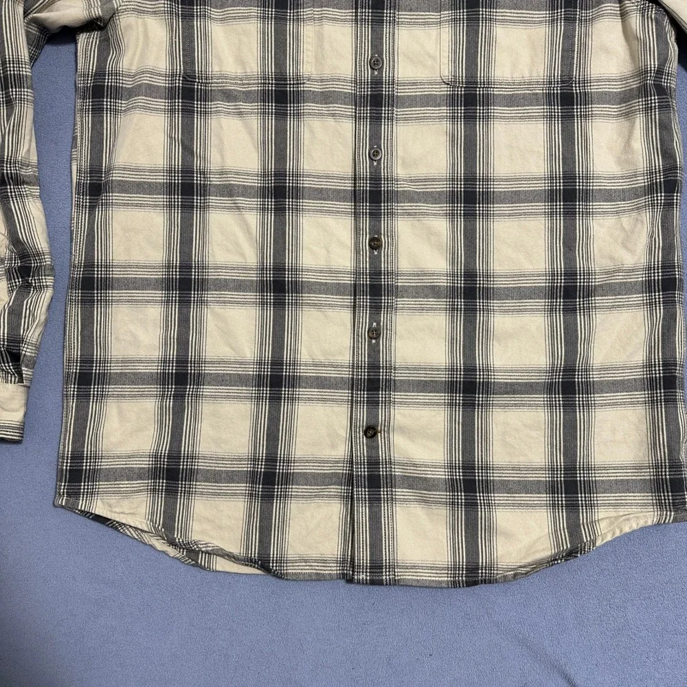 Carhartt Flannel Button-Up Shirt Long Sleeve Plaid‎ Cream Black Mens Size L Tall